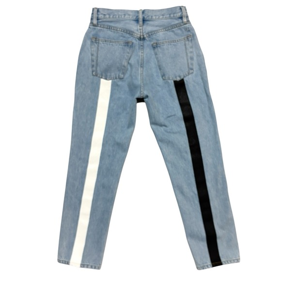 Still Here New York Tate Jeans Size 26 High Rise Straight Leg Asymmetric Stripe - Picture 2 of 15